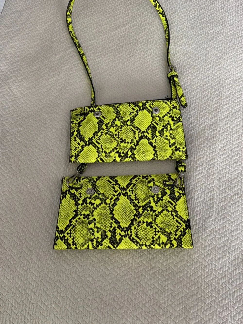 Zara Neon Yellow Snakeskin Print Shoulder / Crossbody Bag